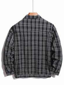 Manfinity Homme 男士格子长袖单排扣工装口袋休闲牛仔宽松夹克，秋季 - 彩色 - 查看 2