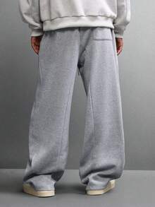 SUMWON Weite Passform Zugband Jogginghose, schweres Gewicht mit Paneelen, weite Beine, gemütlicher Winterloungewear, lässiger Alltagskomfort, unifarben - Grau - Übersicht 2