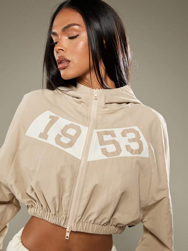 Missguided x Playboy Cropped Hooded Color Block Track Jacket With Front Zipper And Elastic Cuffs For Casual Style