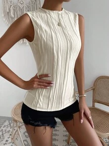 Airlisse Slim Fit Textured Tank Top - Beige - View 7