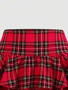 SHEIN 青少年女孩红色格子层叠荷叶边下摆半身裙，内置短裤，休闲、运动、学院风、返校风、春夏季 - 紅色 - 查看 5