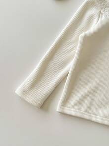 Cozy Pixies Baby Girl Solid Color Crew Neck Long Sleeve Pullover Top, Versatile & Comfortable Fall Winter - White - View 3