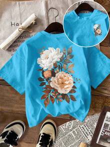 SHEIN LUNE 女士休闲图案短袖 T 恤，可爱夏季上衣，度假氛围