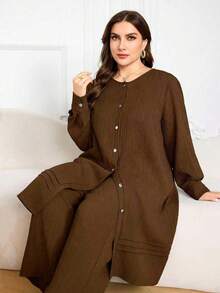 Al Najma Bộ đồ rộng rãi phong cách Ả Rập dành cho nữ cỡ lớn - màu nâu - Xem 5