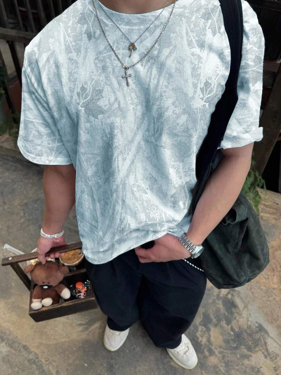 Manfinity Dauomo Áo thun nam tay ngắn tối giản thường ngày, phù hợp cho mùa hè - Màu xanh nhạt - Xem 1