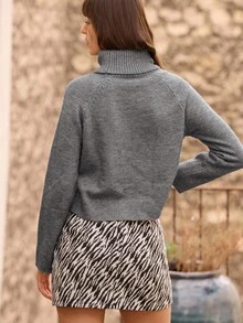 lacRébo Loose Fit Boxy Knit Turtle Neck Jumper Spring Women Clothes Spring Outfits Spring Women Clothes Spring Summer Going Out Outfits - Grey - View 2