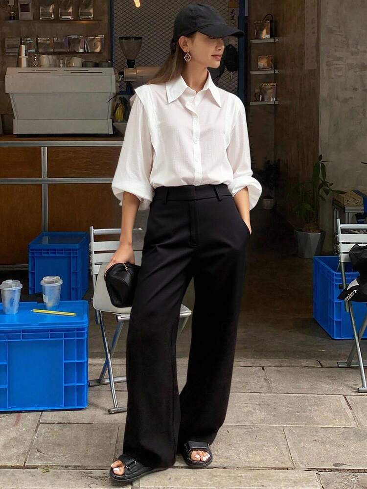 Women's Loose Casual White Shirt, Suitable For Teacher, Autumn/Winter Long Sleeve Top