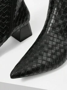 Mnmlis 2025 New Pointed Toe Ankle Boots For Women, Low Chunky Heel Short Shaft Boots, Tight Fit Boots, Plus Size Fashion High Heel Boots For Christmas Valentine's Day - Black - View 6