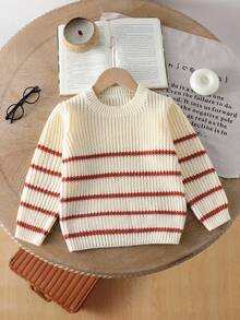 Baby Jungen & Mädchen Pullover, Rundhals, gestrickt, langärmelig, Streifendesign, lässig, bequem, modisch, geeignet für täglichen Gebrauch, innen, außen, Reisen, Schule