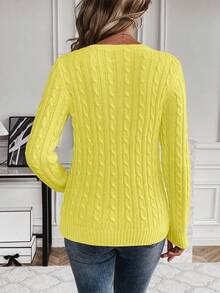 EMERY ROSE Suéter de cuello redondo de unicolor informal, otoño - Amarillo - Ver 2