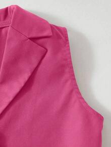 Tween Girl Button Front Vest Blazer & Wide Leg Pants - Multicolor - View 5