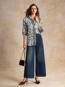 House of One Collared Button-Up Transparent Chiffon Blouse Women Casual Spring Autumn