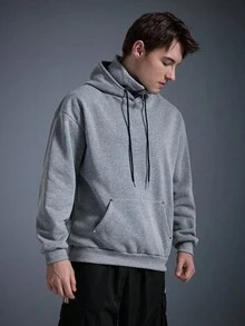 DRIFTMERE 男士休闲纯色半拉链连帽卫衣，春秋季套头衫，运动上衣，男士连帽衫，冬春夏皆宜 - 灰色 - 查看 5