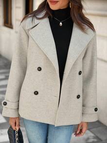 EMERY ROSE 女式雙排釦領口休閒羊毛外套 - 灰色 - 查看 6