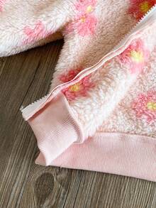 SHEIN 女婴加厚连帽拉链夹克，可爱花卉印花，秋冬