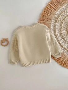 Loomiva Suéter de cuello redondo con patrón de cable de punto texturizado para niña en otoño/invierno - Albaricoque - Ver 2