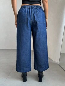 Auralis Plus Size Women Pocket Loose Flared Casual Versatile Jeans Summer