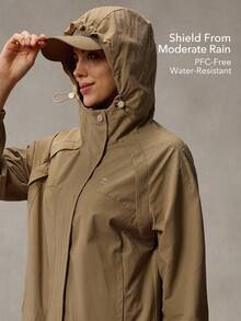 OutZeal Women Outdoor Jacket Solid Color Hiking Camping Travel Water-Resistant Hooded Outdoor Top Spring Fall - Khaki - View 2