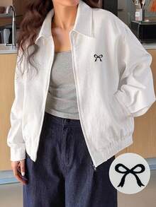 INAWLY 休闲绣花领夹克 - 白色 - 查看 1