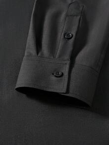 Manfinity Mode Men's Solid Color Single-Breasted Pocket Long Sleeve Casual Shirt, For Fall - Black - View 4