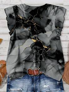 EMERY ROSE Quần áo nữ cỡ lớn cho hoạt động giải trí hàng ngày và kỳ nghỉ, cổ chữ V màu hồng có tay áo bay nhỏ, phong cách ngày lễ, họa tiết gợn sóng đá cẩm thạch cổ điển, áo sơ mi rộng, quần áo mùa hè cho nữ, quần áo nghỉ dưỡng cho nữ, quần áo mùa hè cho nữ - Nhiều màu - Xem 2