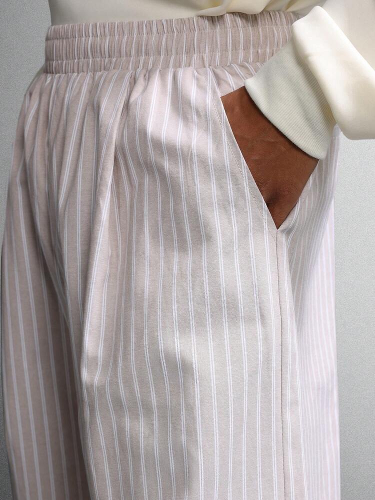 Wide Leg Pinstripe Palazzo Trousers With Pleats