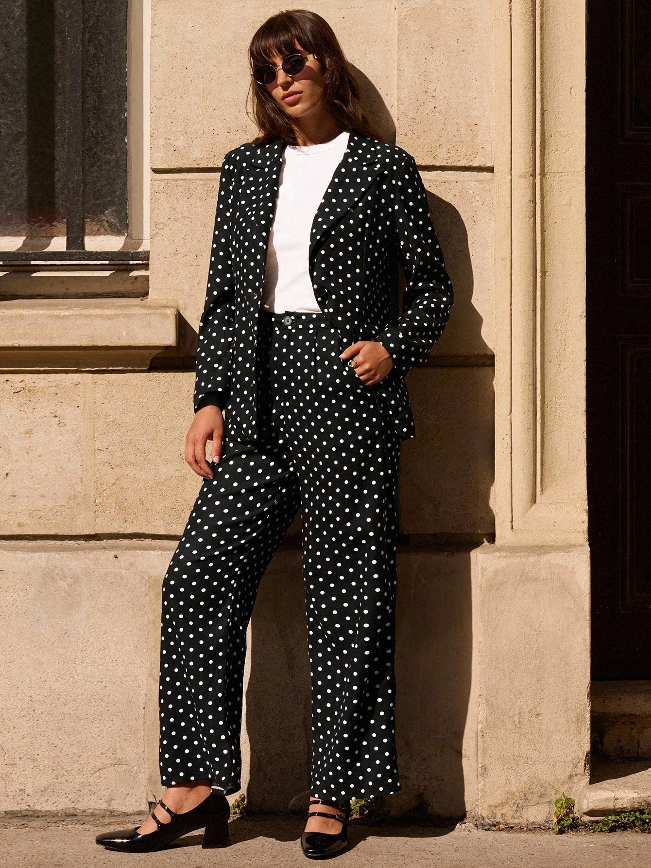 Blazer de Poá Preto com Bolsos com Abas Co-Ord Roupas Femininas de Outono e Inverno
