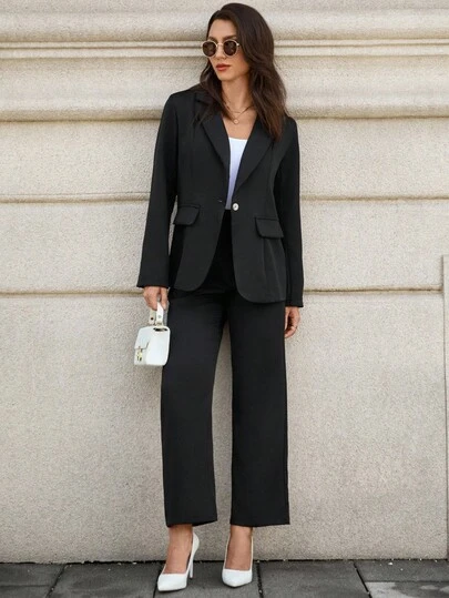 EMERY ROSE 女士休闲/办公室纯色西装外套 + 裤子两件套