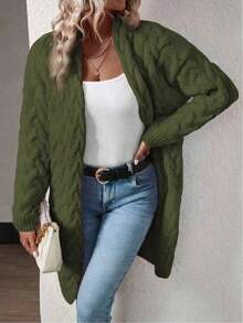 EMERY ROSE Women's Casual Twist Cable Pattern Long Sleeve Knitted Cardigan, Autumn - Army Green - View 6