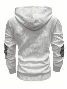 Manfinity Homme Men's Casual Versatile Contrast Color Patchwork Hoodie With Buttons, Casual, Fall - White - View 2
