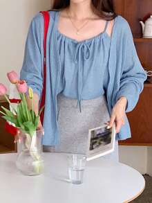 DAZY 2pcs Women's Long Sleeve Top And Camisole Set, Spring/Summer - Apricot - View 4