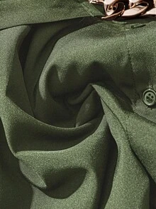 DreamSkyne 女式金属装饰长灯笼袖衬衫，优雅时尚的秋季，绿色衬衫 - 軍綠色 - 查看 4