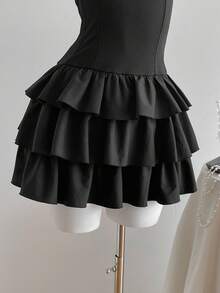 Elamini Váy ngắn bodycon viền bèo nhún dệt kim màu đen, thời trang tối giản thanh lịch cho đám cưới, trường học, công sở, thường ngày, tiệc tùng, thu/đông - màu đen - Xem 6