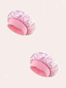 SHEIN 1/2pcs Silk Bonnet For Sleeping, Satin Hair Bonnets, Soft Elastic Band Silk Sleep Cap, Silk Hair Wrap For Curly Hair, Hair Bonnets For Women Sleeping,Silk Hair Wrap,Elastic Wide Band Silk Sleep Cap,Soft And Breathable, Ideal For Overnight Curls Preservation, All-Season Shower Caps, Comfortable For Chemotherapy Patients (Black/Powder)