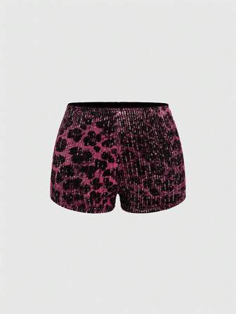 Grunge Punk Shorts mini de talle súper bajo con estampado de leopardo y adornos de lentejuelas para mujer, estilo Y2K