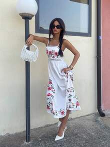 Ronhire Women's Floral Print Long Elegant Cami Dress, Vacation Style, Prom Dresses For Ladies,Summer Dresses ,Sun Dresses ,Floral Dress Women,Prom Dress,Vacation Outfits Woman
