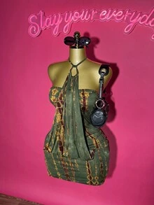 Slaydiva Women's Dark Green Summer Tie-Dye Gradient Halter Bodycon Mini Dress,Night Club Outfits,Vintage Wild Street Boho Clothes For Vacation & Party - Green - View 5