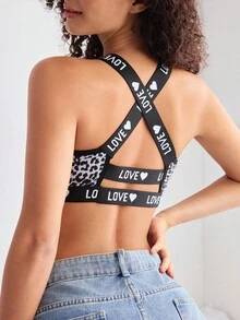 SHEIN Leopard Print & Letter Women's Bra - Multicolor - View 1