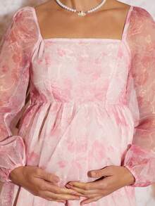 Loomaby Elegant Floral Print Mesh Dress For Pregnant Women, Party Wear Maternity Dress For Baby Shower Pink Floral Maternity Dress Babyshower Dress Pregnancy Photoshoot Dress Maternity Baby Shower Outfit  Dress Gender Reveal Dress Maternity Dress Baby Shower Dress Babyshower Dress Maternity Pink Floral Women Dress Baby Shower Guest Outfit Pregnancy Dress For Photoshoot