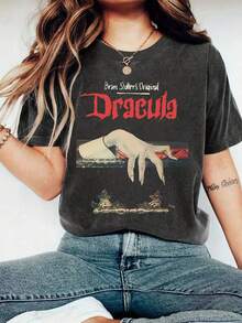 DrmWander Halloween Dark Style Graphic Print Short Sleeve T-Shirt For Women, Christmas