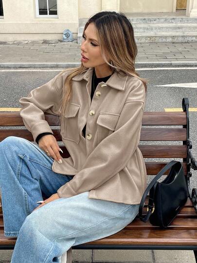Serisse Flap Pocket Drop Shoulder Overcoat In Fall/Winter Casual