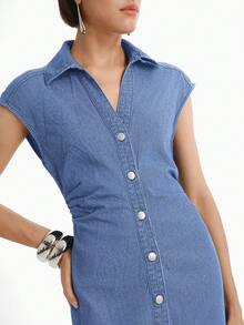 Daynim Women's Sleeveless Lapel Straight Denim Dress Casual Dresses For Women - Black - View 3