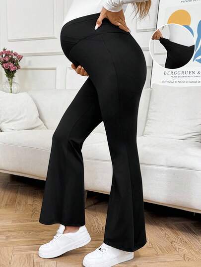SHEIN Spodnie ciążowe w jednolitym kolorze z asymetrycznym stanem i rozszerzanymi nogawkami