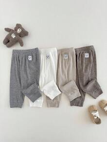 SHEIN 4 件套男婴/中性笑脸设计裤子，舒适可爱，适合户外玩耍或日常穿着，四季皆宜