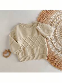 Loomiva Suéter de cuello redondo con patrón de cable de punto texturizado para niña en otoño/invierno - Albaricoque - Ver 6