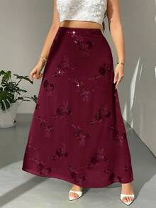 Firerie Plus Size Sequin Decor Casual Skirt - Burgundy - View 8