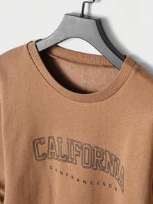 EURMUSE Cotton Men Letter Graphic Sweatshirt & Drawstring Waist Sweatpants - Beige - View 3