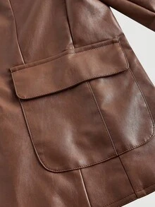 SHEIN MOD Chaqueta casual de mujer de un solo pecho con cuello de solapa, manga larga y unicolor de piel sintética (PU), blazer marrón para mujer, blazers de mujer, casual, cómodo, para ir y venir, estética de dinero antiguo, ideal para atuendo escolar y ropa de oficina, de vuelta a la escuela, otoño, ropa de trabajo para mujer