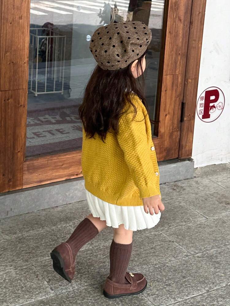 Baby Girl Solid Color Cable Knit Twist Front Long Sleeve Cardigan Clothes