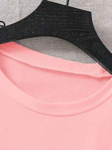 万圣节鬼魂、蝴蝶结、南瓜印花前后T恤，女童和幼儿短袖圆领上衣 - 粉色 - 查看 5